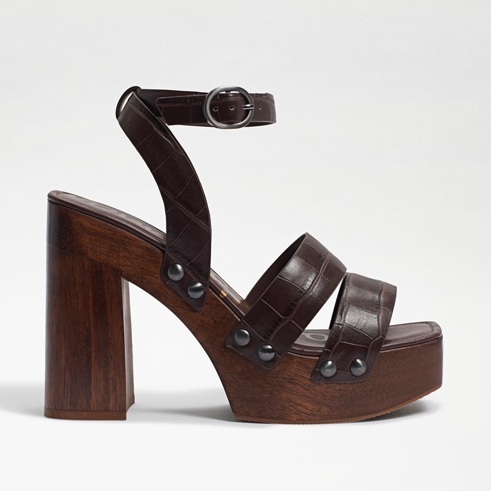 Sam Edelman ROSALIND PLATFORM HEELED SANDAL Dark Mahogany Croc